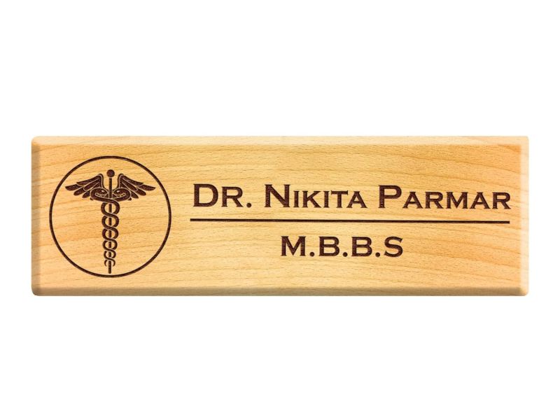 Personalized Wooden Name plate Customized With Name & Logo Nameplate For Office Desk (Doctor)